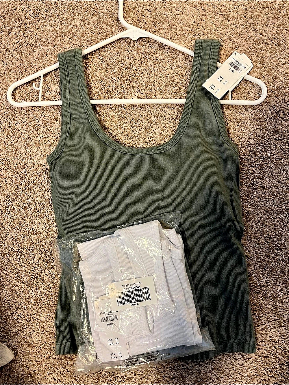 Two Abercrombie & Fitch Built in bra Rib Scoop Neck Tanks (green and white)